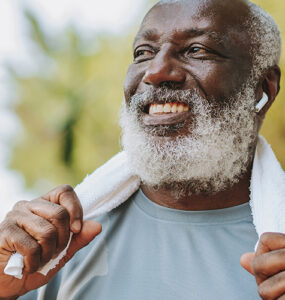 I man outside after exercising in an effort to reverse his type 2 diabetes.