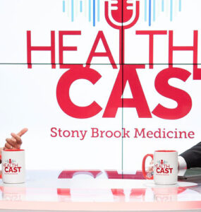 Dr. Kim and Timothy Brown from Stony Brook Medicine in the podcast studio.