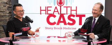 Dr. Kim and Timothy Brown from Stony Brook Medicine in the podcast studio.