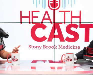 Dr. Kim and Timothy Brown from Stony Brook Medicine in the podcast studio.