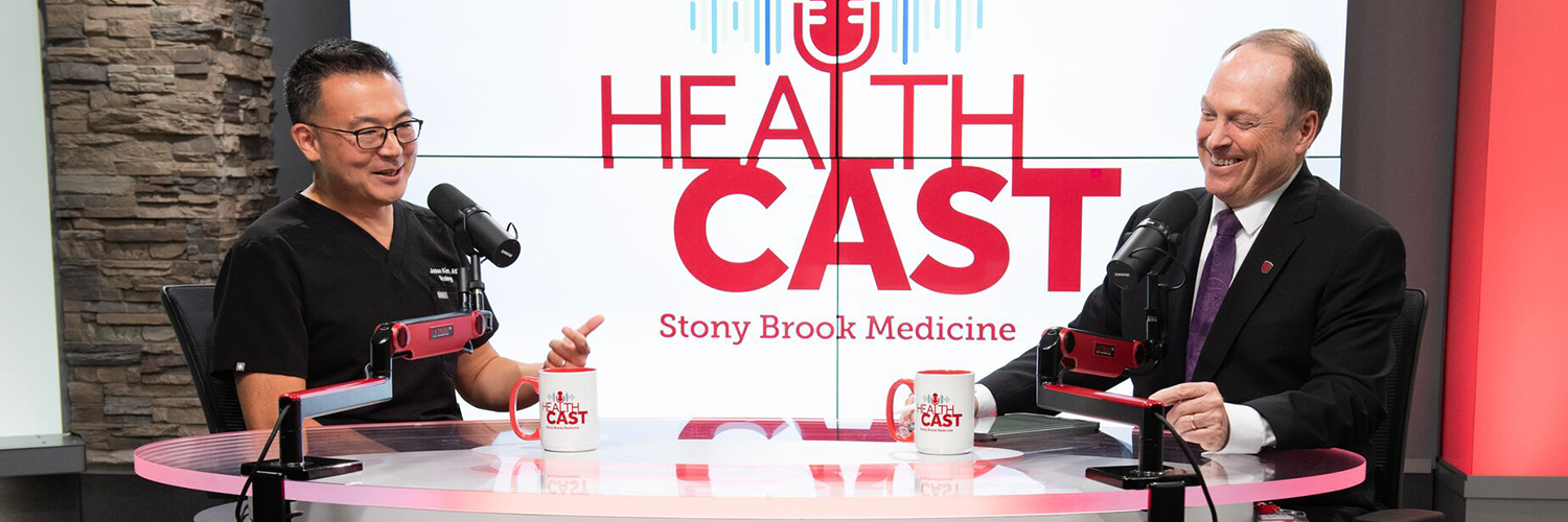 Dr. Kim and Timothy Brown from Stony Brook Medicine in the podcast studio.