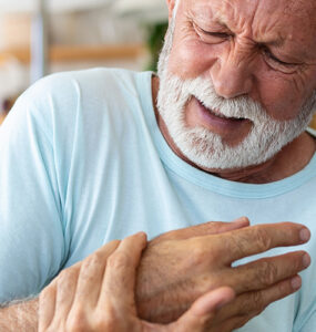 Elderly man has pain in fingers and hands, suggestive of radiculopathy.