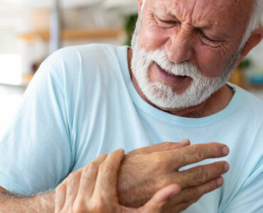 Elderly man has pain in fingers and hands, suggestive of radiculopathy.